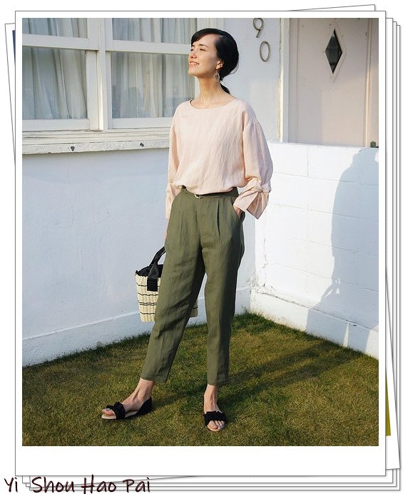 亚麻垂感裤搭配,杏色阔腿亚麻裤的搭配