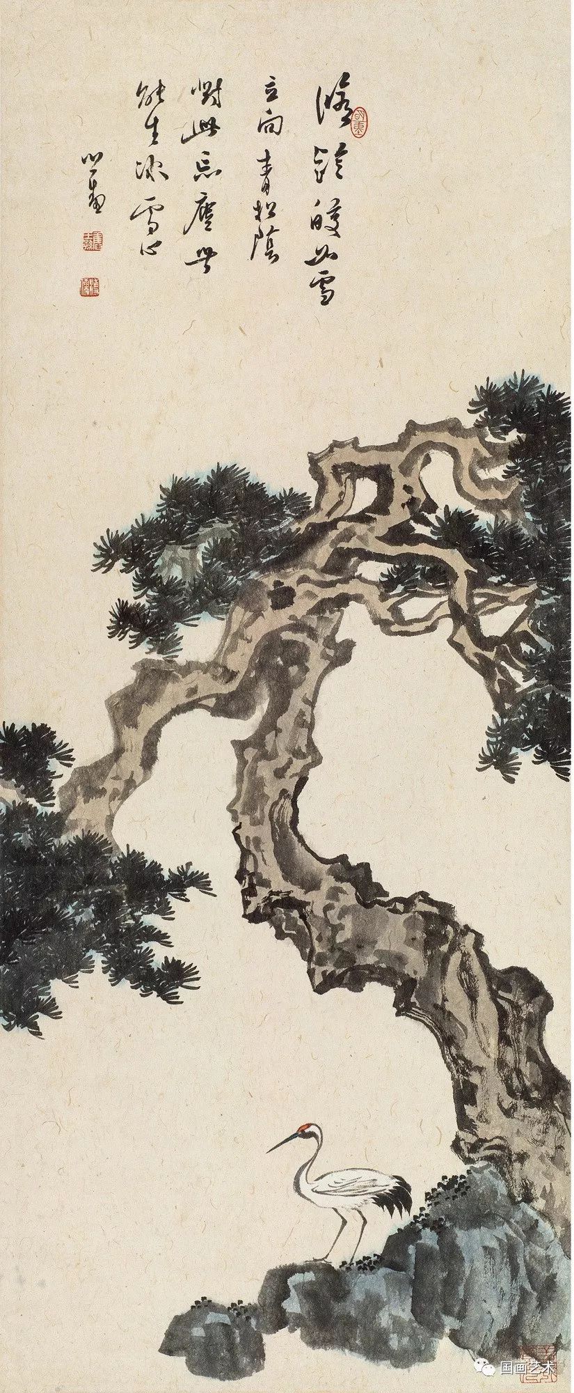 松鹤延年比较有名的图画,写意松鹤图看一下