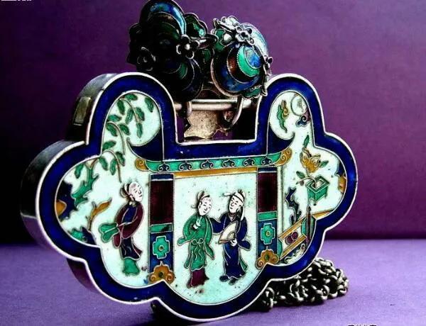 古法方形金锁,清代老银制长命锁