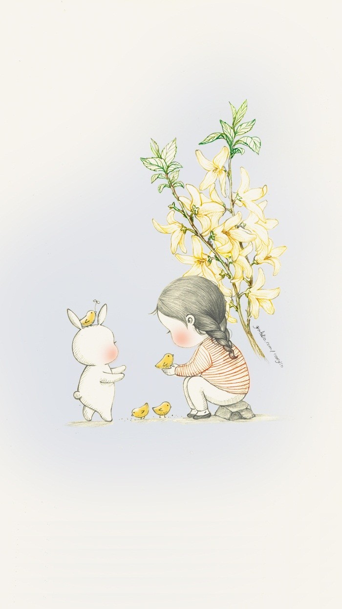 少女与兔子插画,兔子手绘创意插画