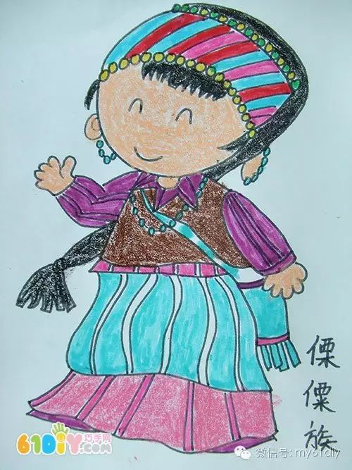 彩色少数民族儿童简笔画图片大全,五十六个民族简笔画卡通