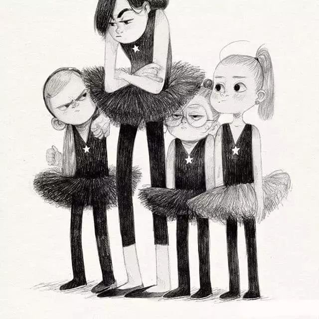 画动漫人物黑白插画素描,看似荒诞而有创意的素描插画