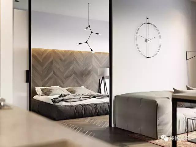 公寓卧室人字拼木地板,深灰色人字拼地板装修效果