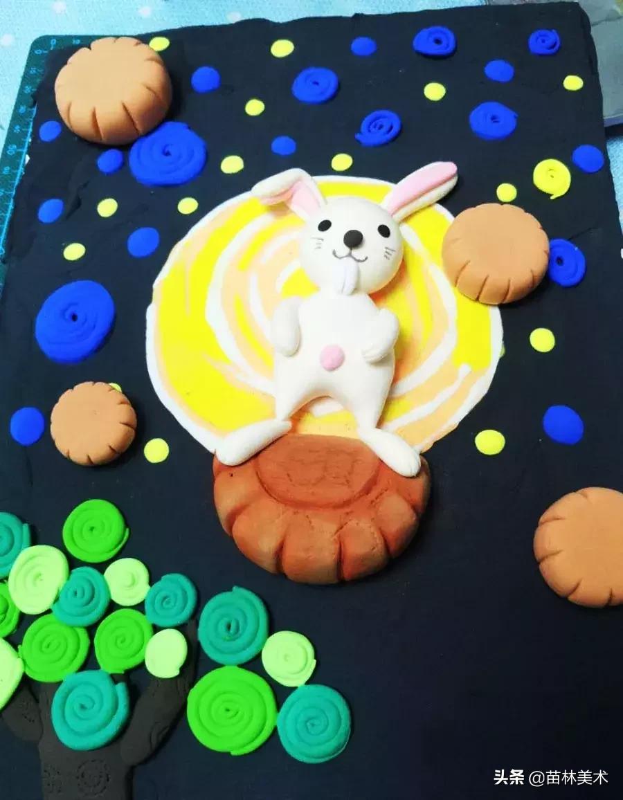 中秋节绘画作品二年级嫦娥和玉兔,中秋节兔子装饰画