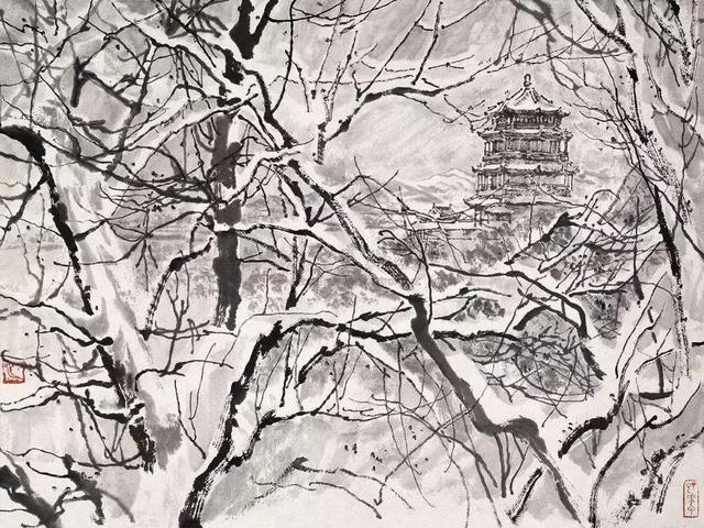 山水画的意境诗词,水墨山水画四尺作品