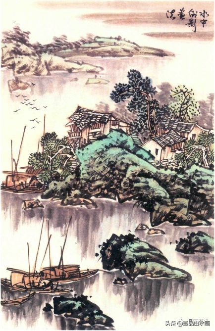 远山近水山水画,山水画的水怎么画