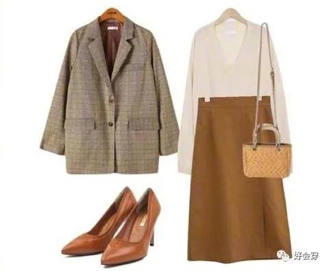 棕色格纹西服搭配裙子,亚麻格纹西服休闲服搭配