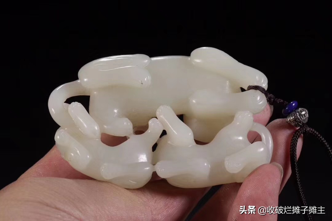 和田子母兽摆件尺寸,和田白玉龙龟子母兽