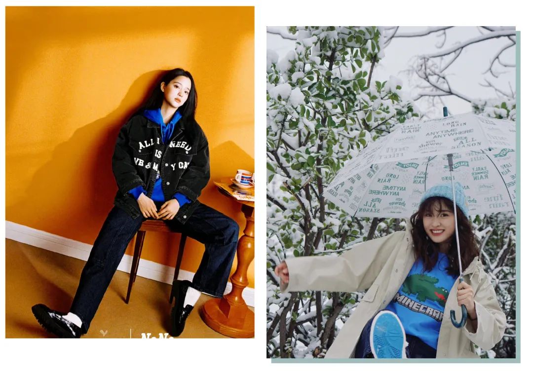 加绒卫衣单穿搭配长裙的穿法,有帽卫衣搭配无帽卫衣穿法