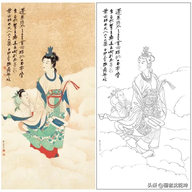 张大千临摹敦煌壁画白描稿,张大千工笔人物头部白描