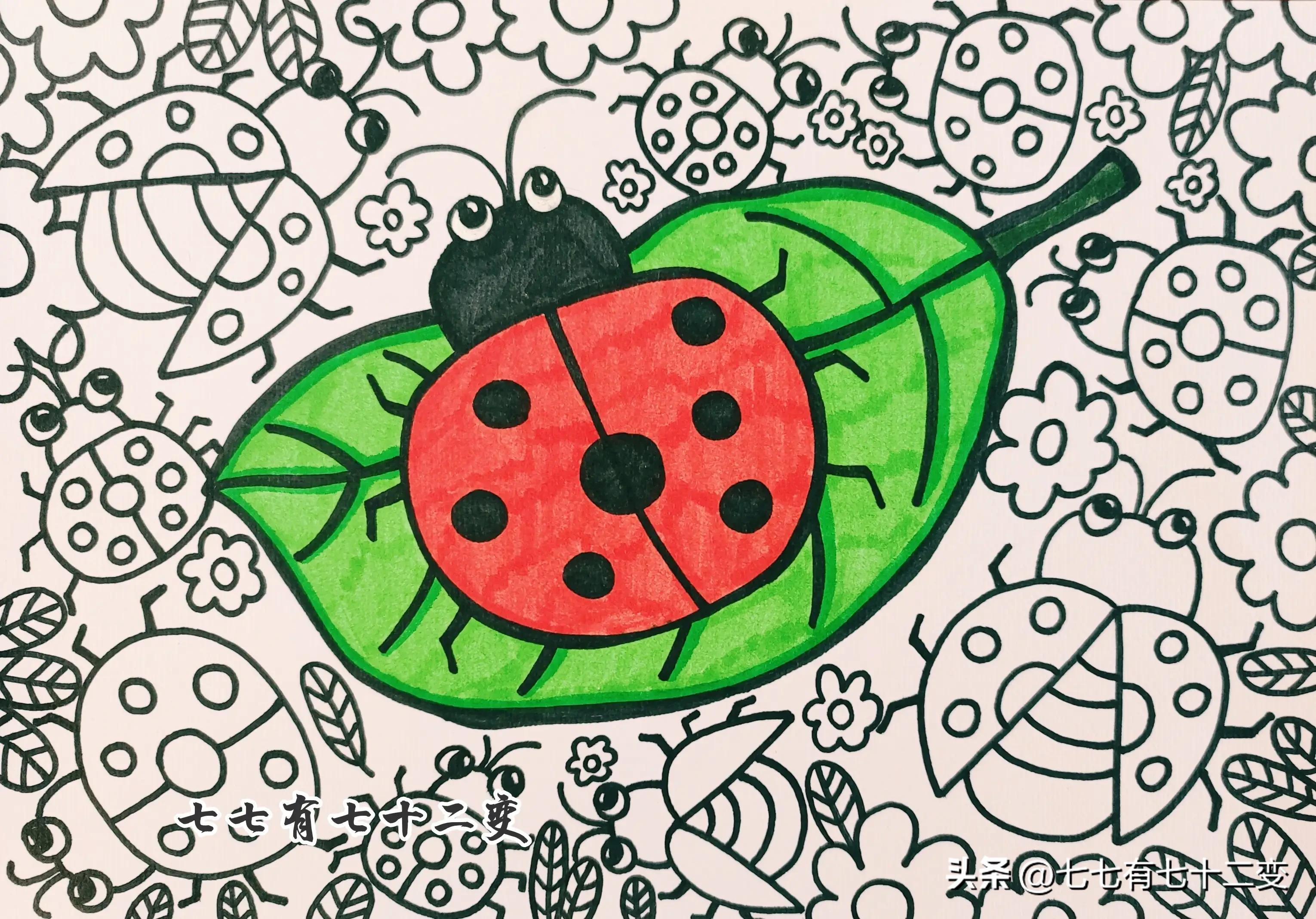 创意儿童画七星瓢虫6-7岁,儿童画作品大全简单七星瓢虫涂色