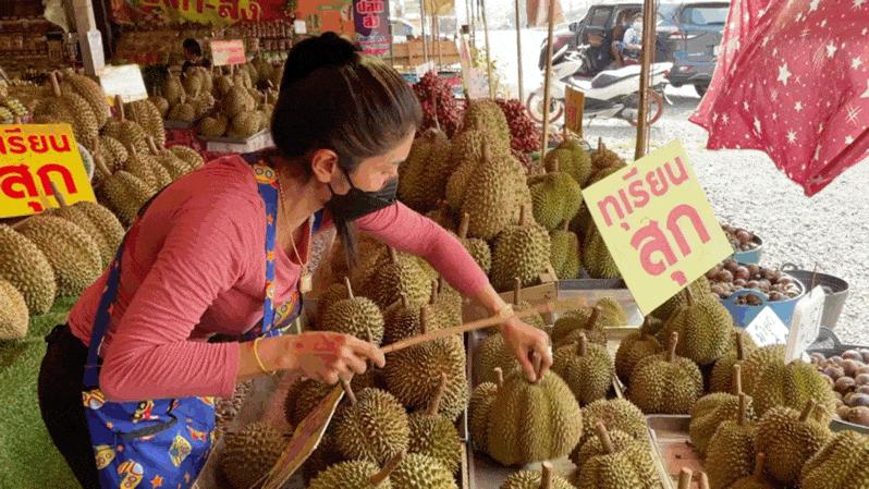 还吃啥榴莲自助?来泰国路边摊吃榴莲,100块钱管饱