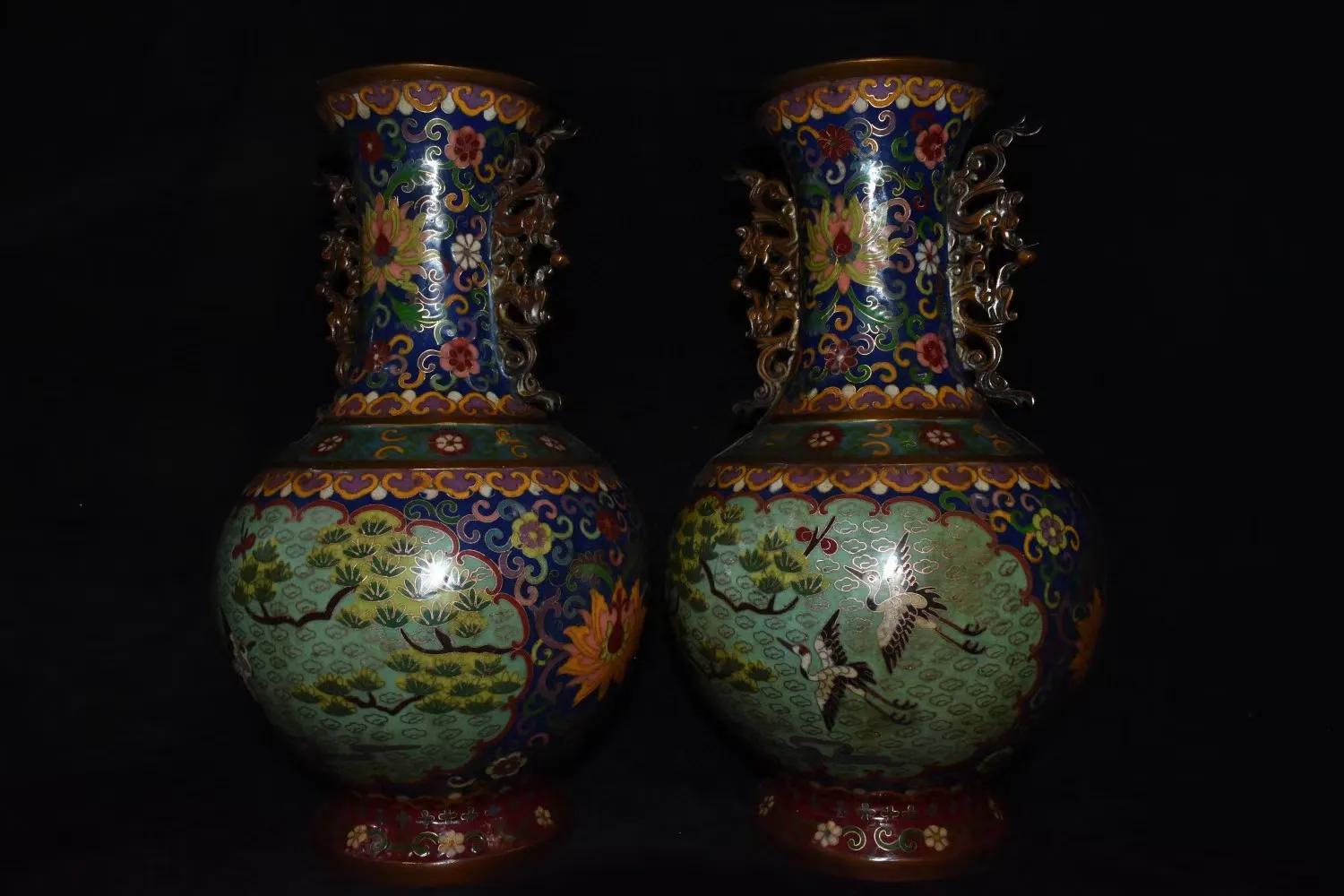 民国景泰蓝花瓶底部特征图片,80年代景泰蓝珐琅花瓶一对价格