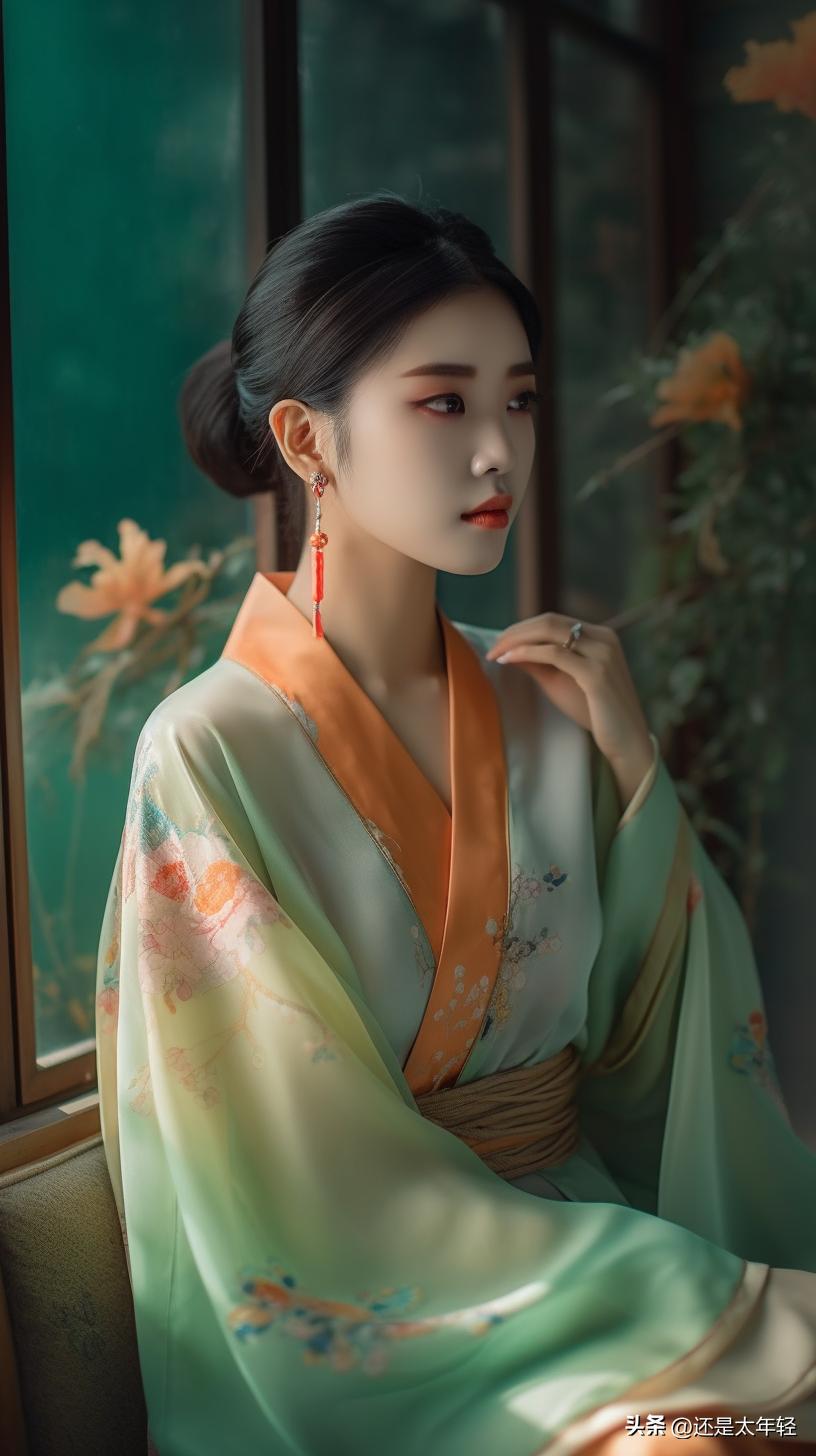 青色长袖12-15岁女童汉服,少女汉服服饰