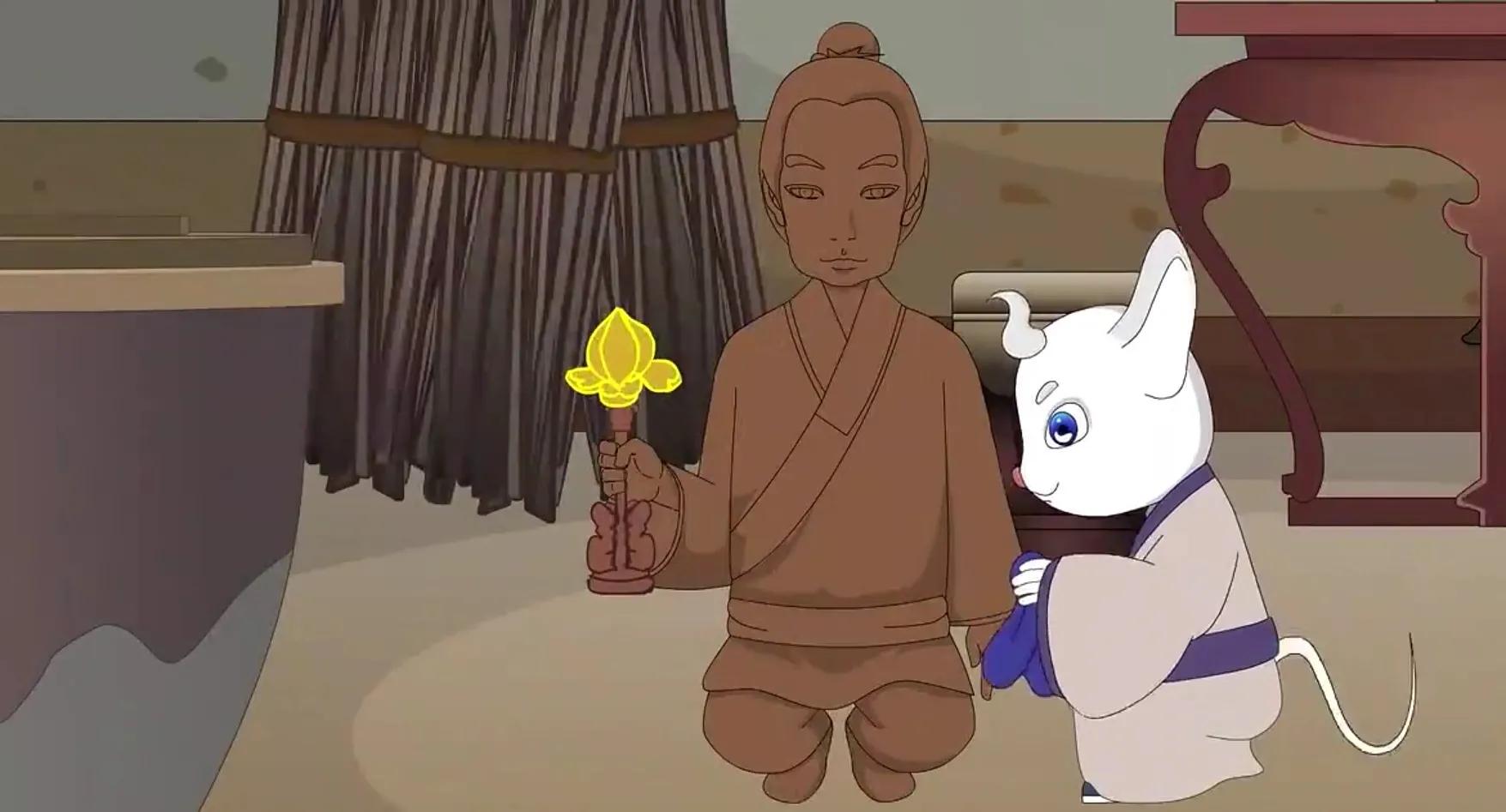 神灯—白鼠偷小立粮食送给他盏神灯白鼠生病他用神灯治病变成石像