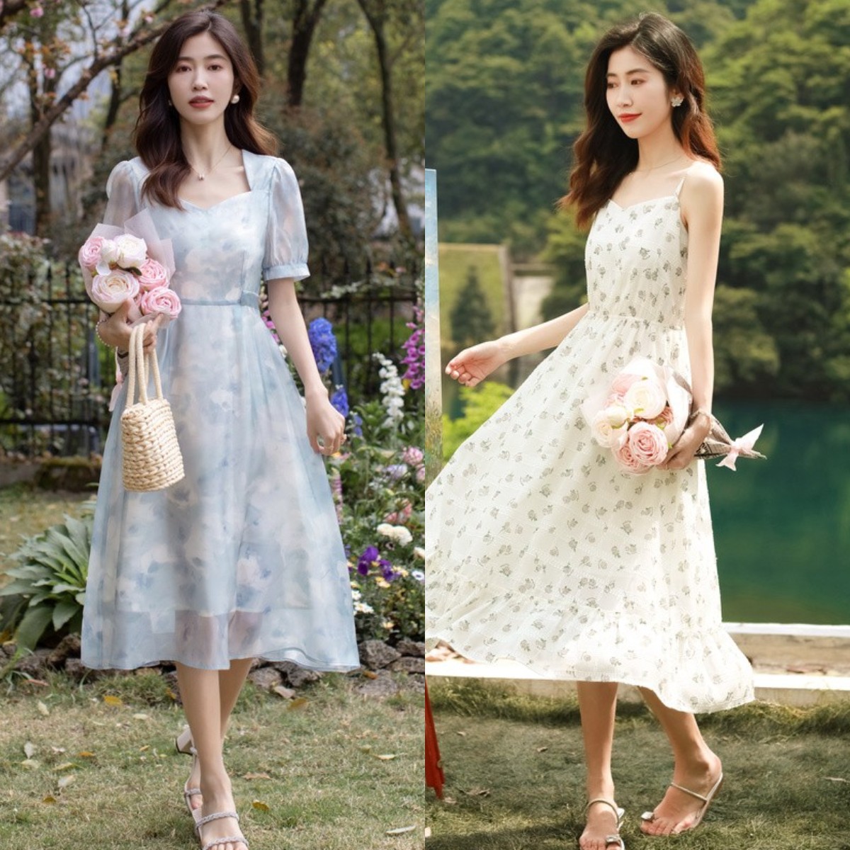 听说春天和碎花裙更配,夏天小碎花连衣裙搭配什么鞋子穿