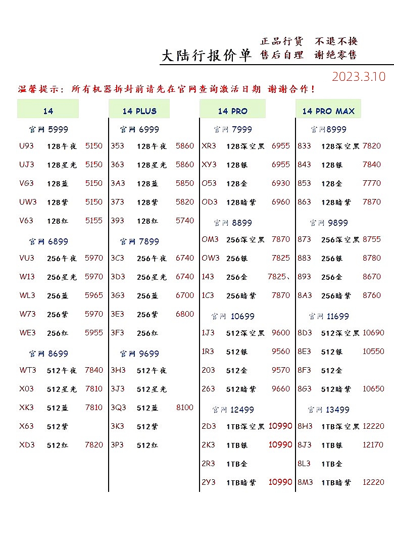 2023年12月手机批发价格一览表,华强北今日二手苹果手机报价单