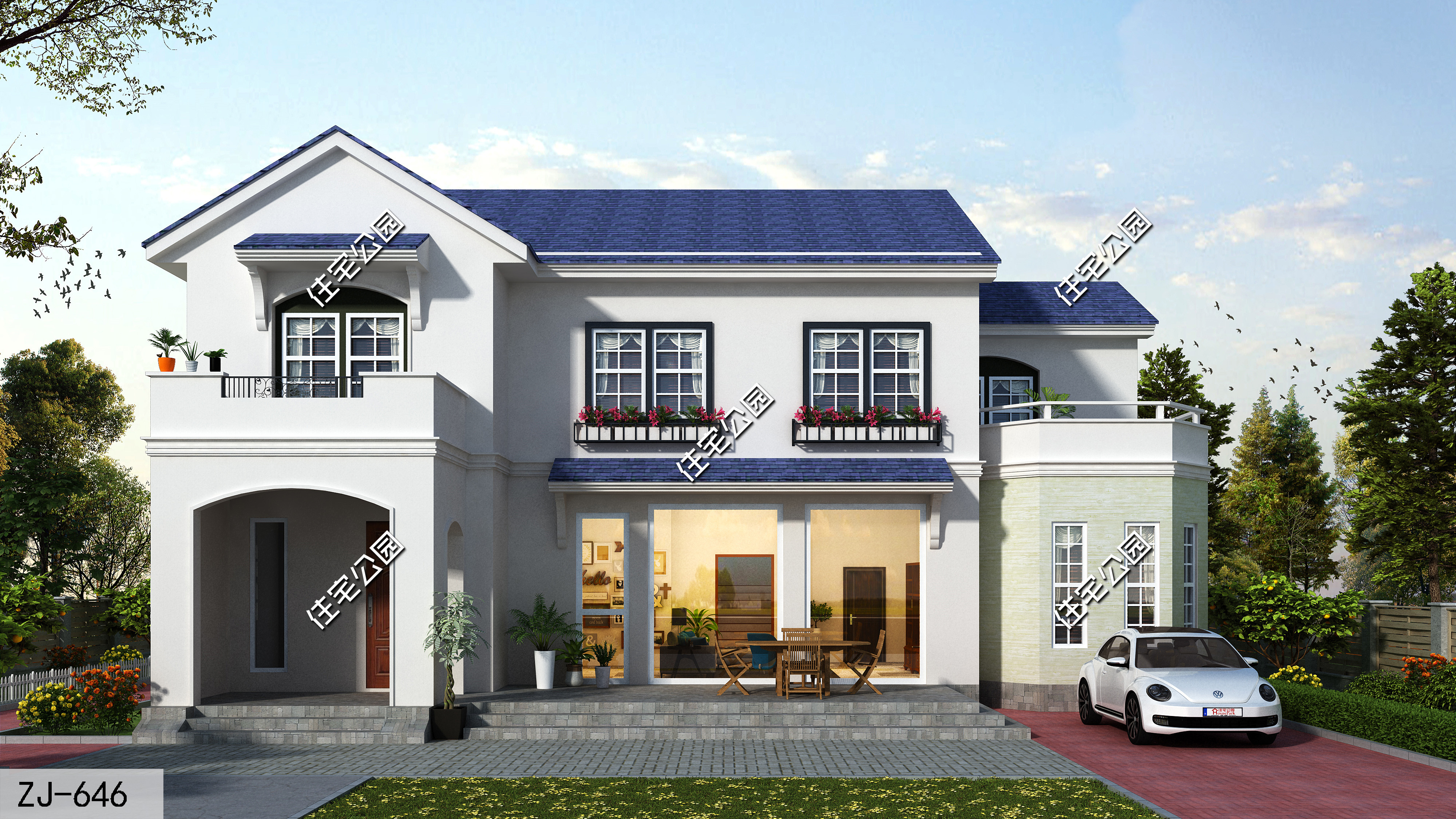 农村简单大气的二层别墅户型,11.5米x11米二层半现代别墅平面图