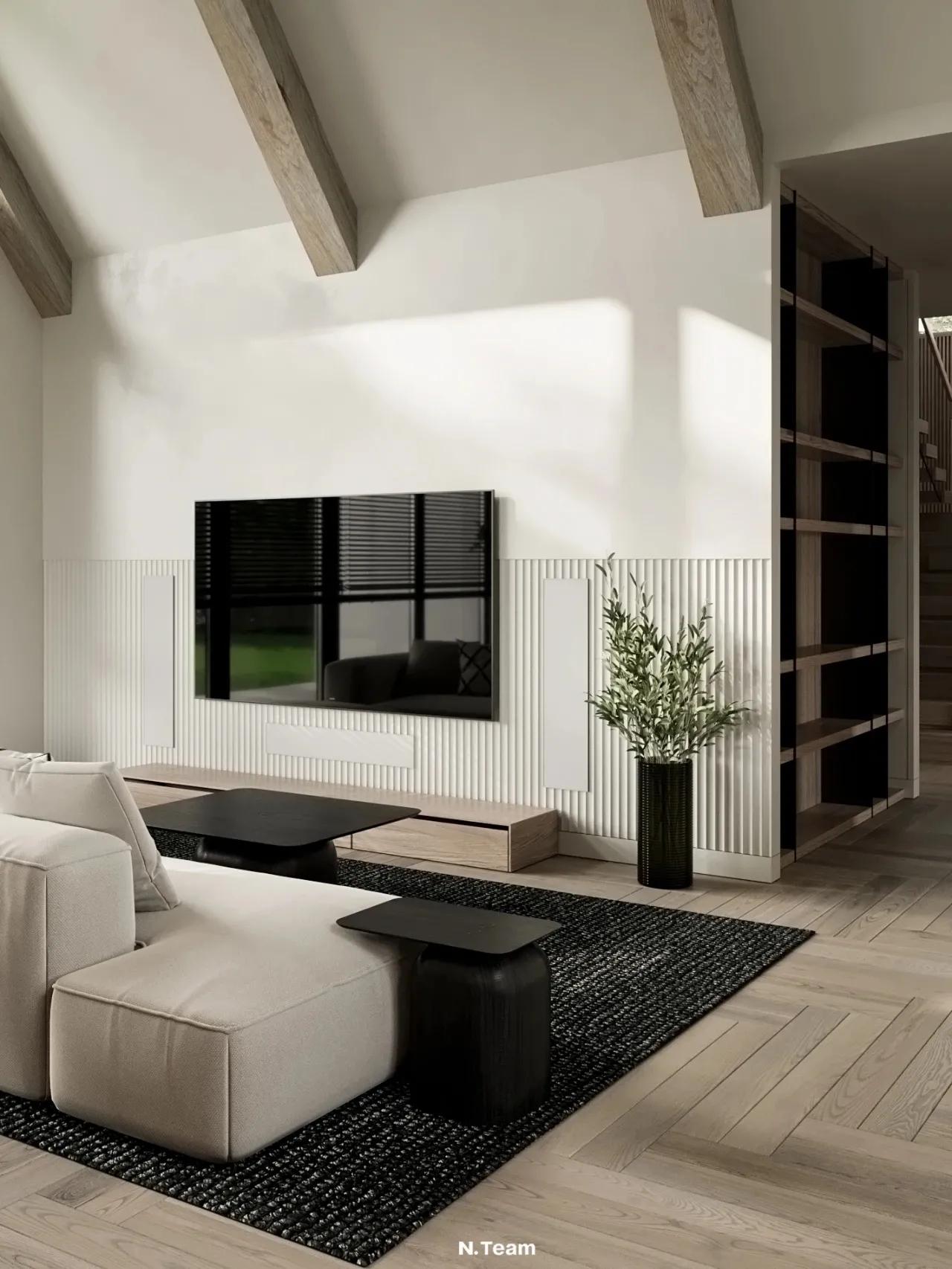 石膏线电视背景墙尺寸3.1米效果图,轻奢风装修2022新款电视背景墙纸