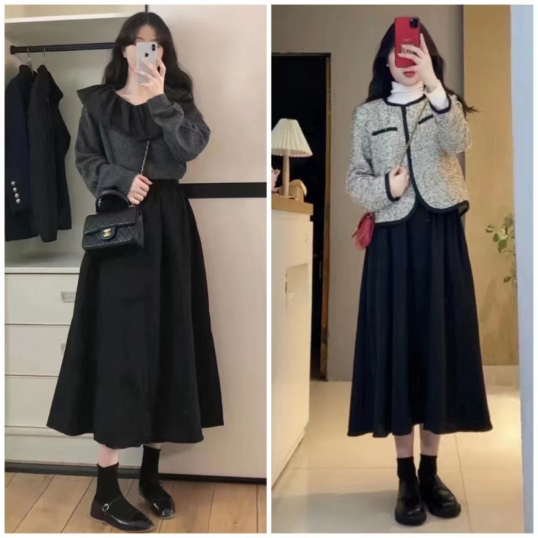 冬季流行鱼尾裙短款羽绒服穿搭,深色羽绒服搭配什么色的半身裙