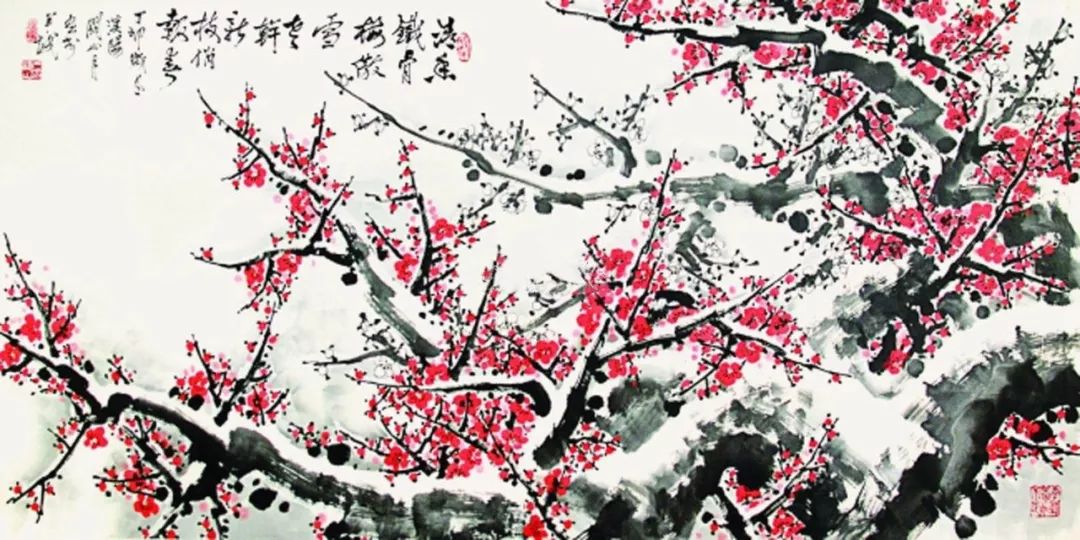 雪梅的画面怎么画,写意雪梅画法教程