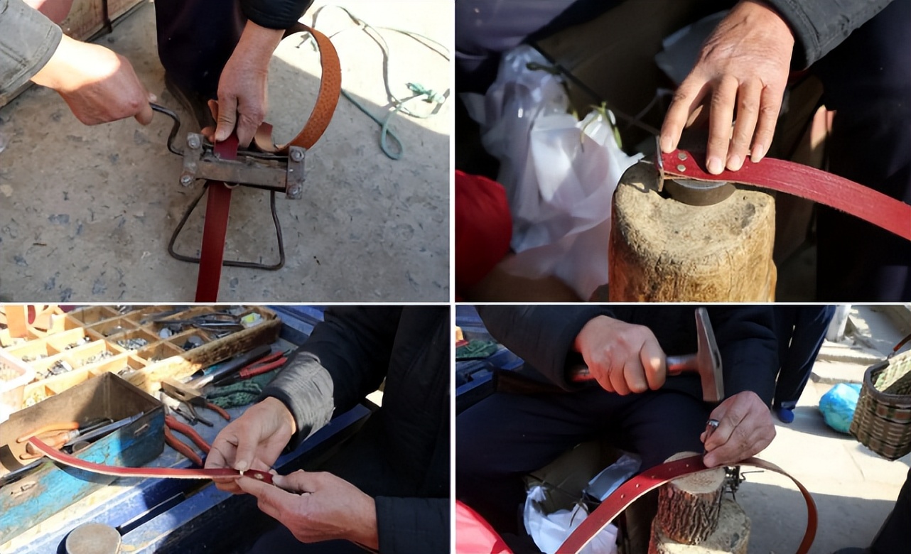 地摊上老式的现割牛皮带,地摊现割牛皮