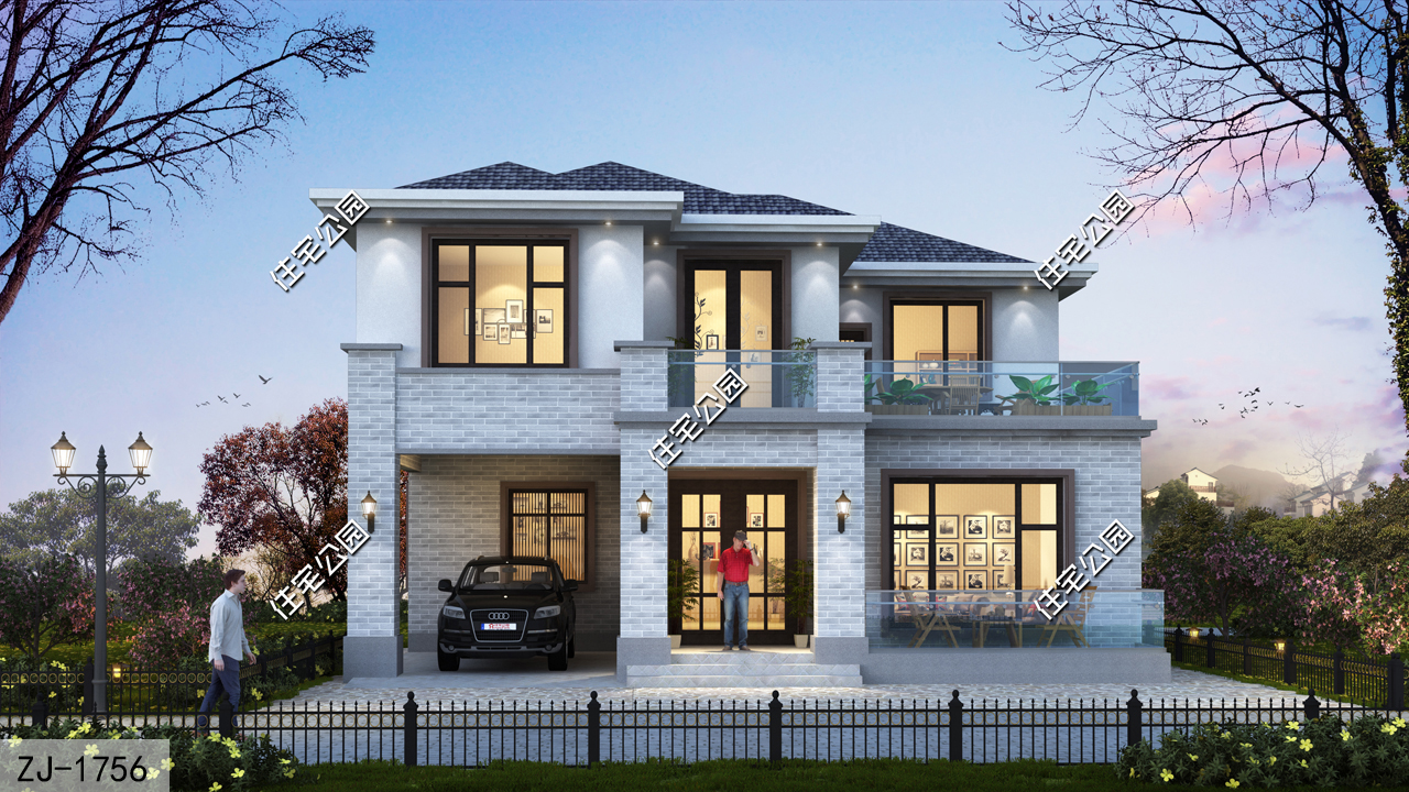 120平米带露台二层别墅全套图纸,农村二层不带坡屋顶别墅大全