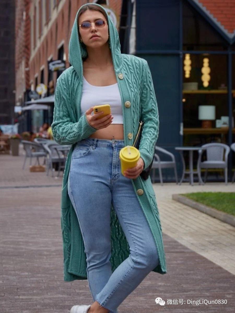 针织开衫中长款编织图,两种颜色的针织开衫编织教程