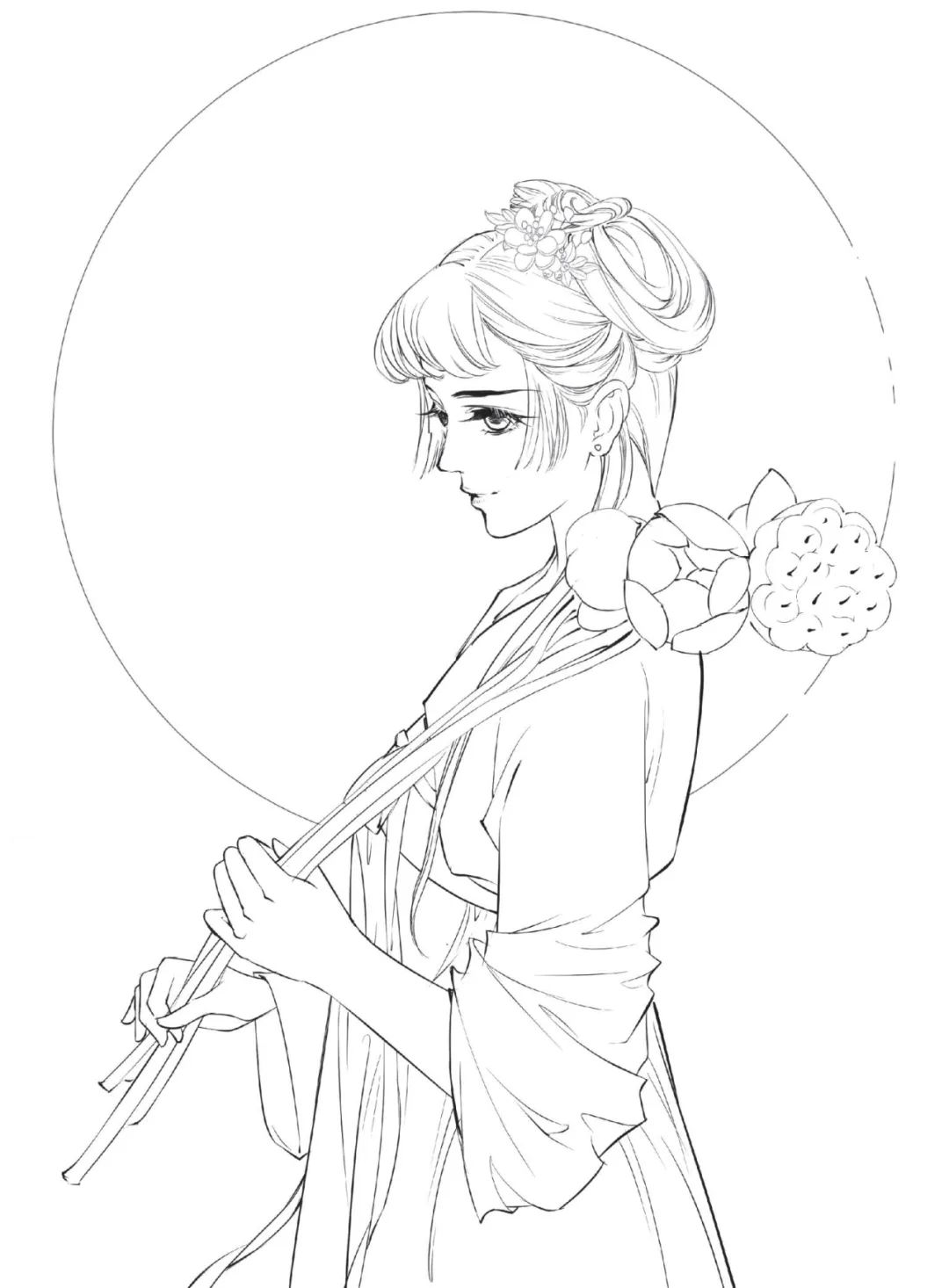 手绘山海经古风人物线稿,手绘动漫古风女生线稿简单