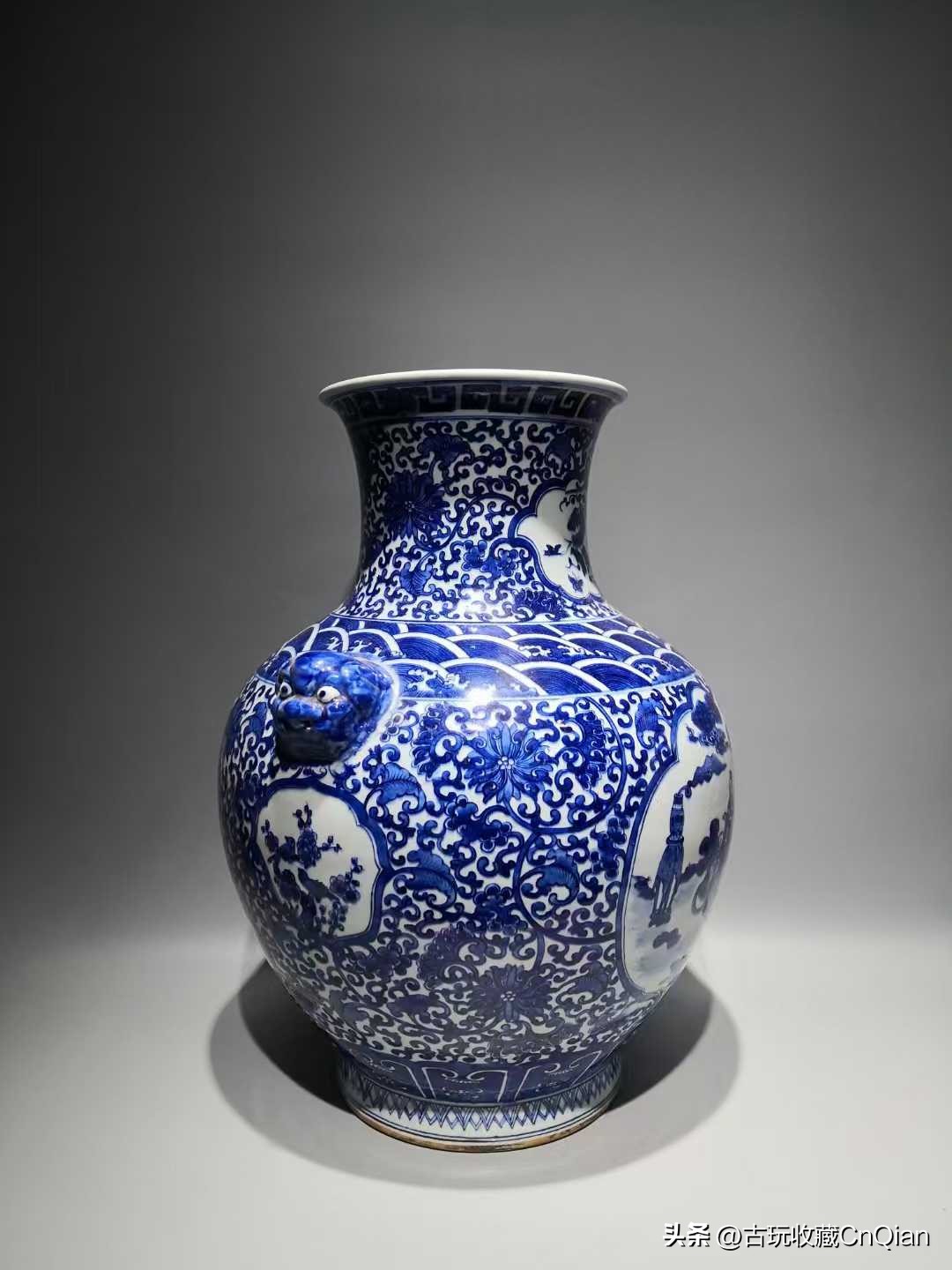 清代青花人物故事纹双联瓶,青花人物故事摆件