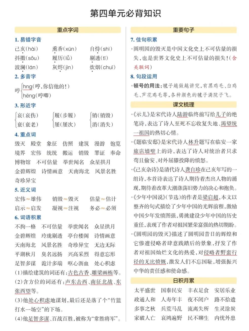五年级上册1-4单元的语文思维导图,五年级上册语文必背知识大全填空