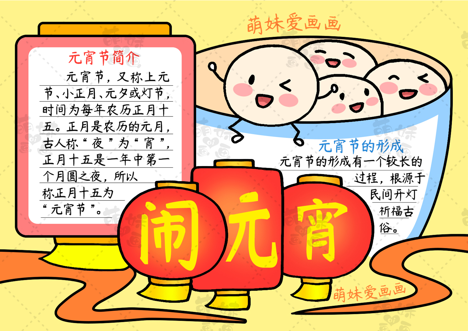 兔年元宵节手抄报简笔画图文,兔年元宵节简笔画手抄报打印