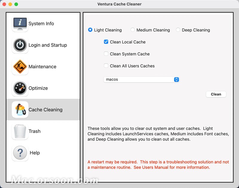 系统优化缓存清理软件：VenturaCacheCleanerforMac