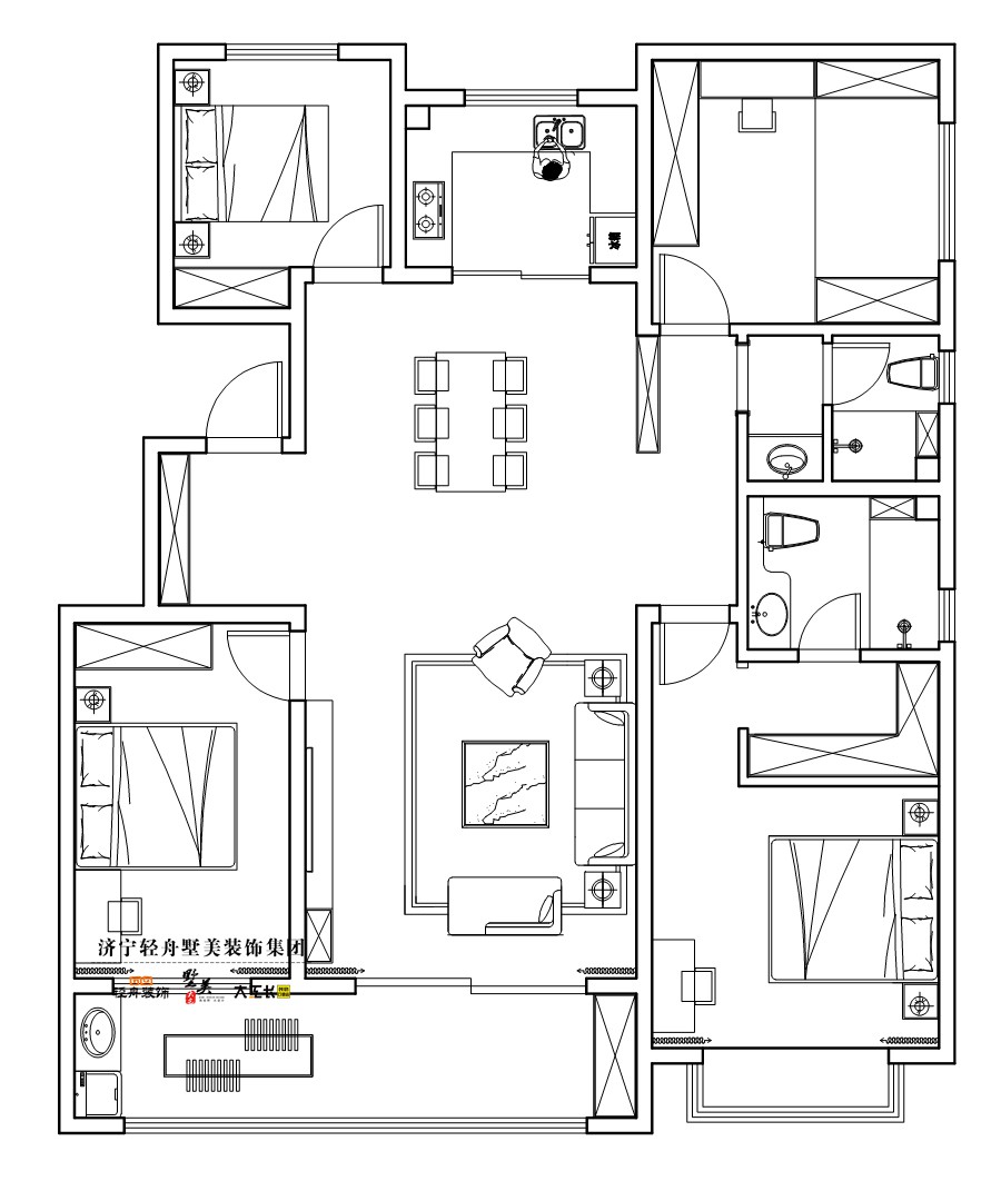 济宁睿湖美景157㎡东户现代简约装修设计方案