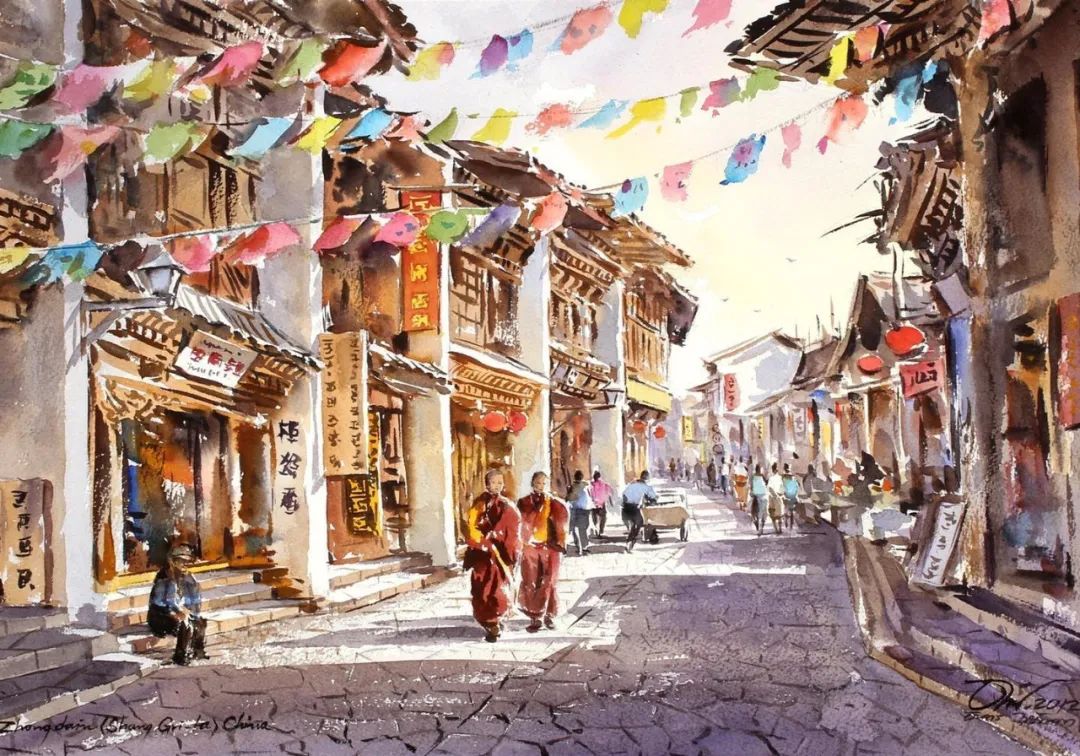 泰国水彩,泰国水彩画家绘画过程