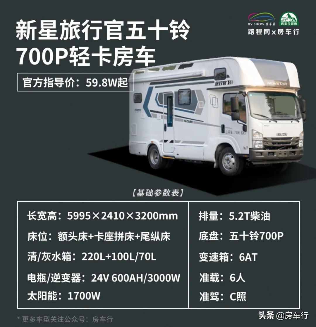 隔断式厨房，15度电+1700W太阳能，新星五十铃700P旅行官纵床版