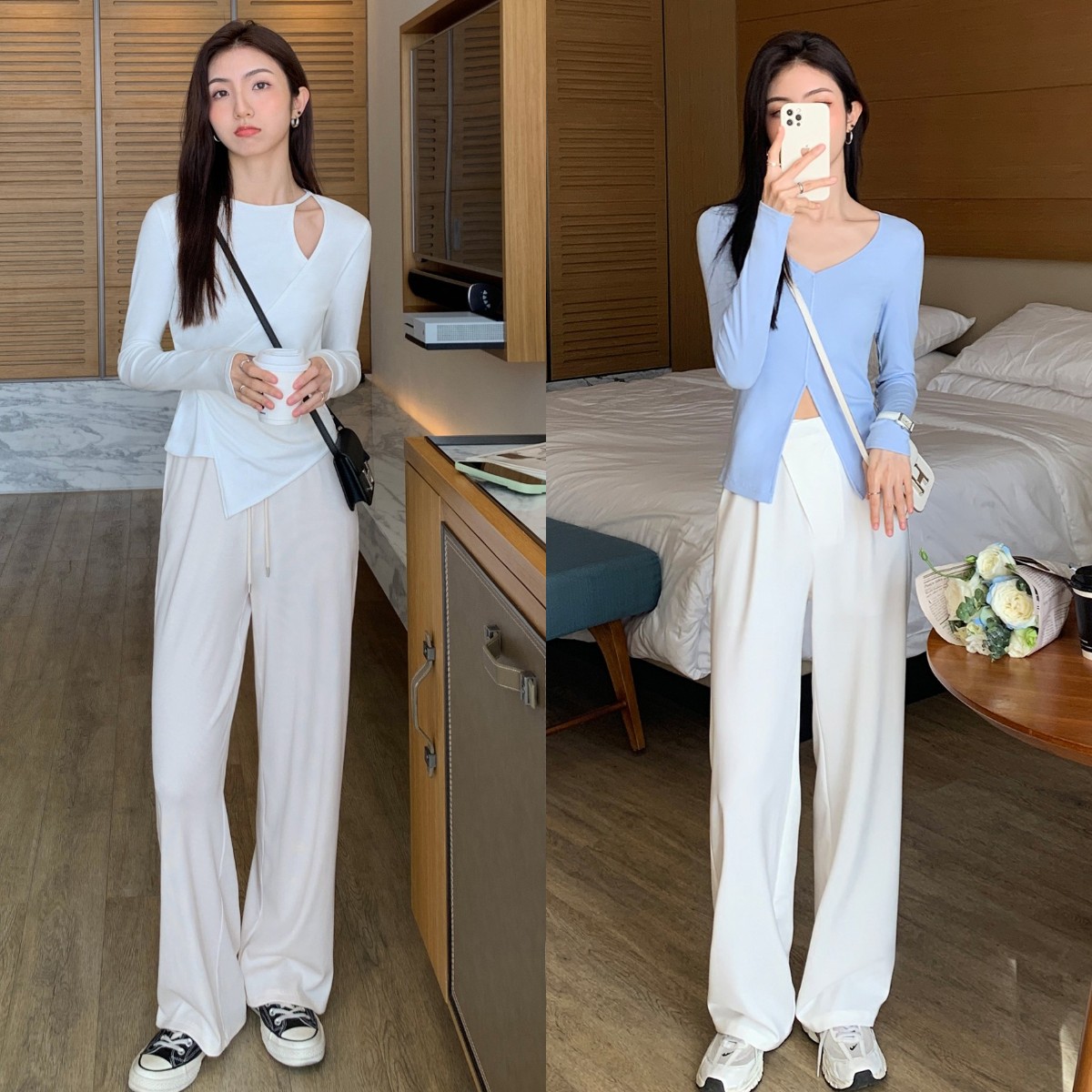 阔腿裤平底鞋40多岁女人穿好减龄,女孩子不管胖瘦穿阔腿裤