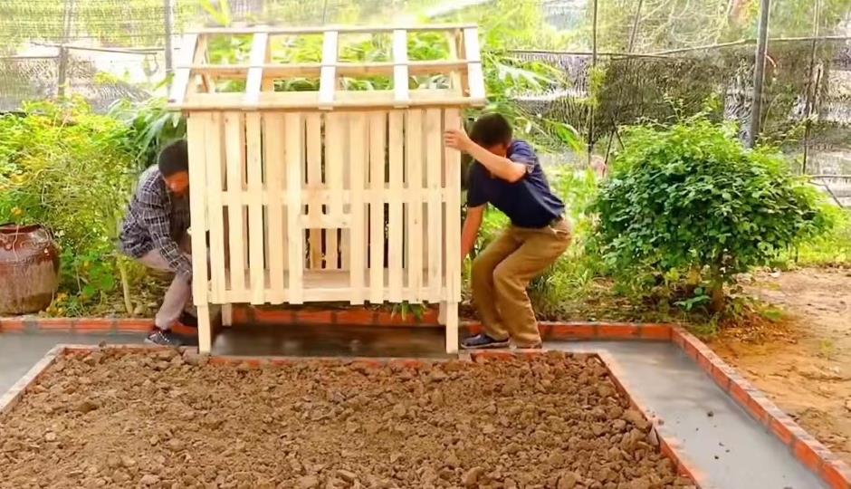 小哥把竹子编织成长方形鸡笼,小哥建造鸡舍