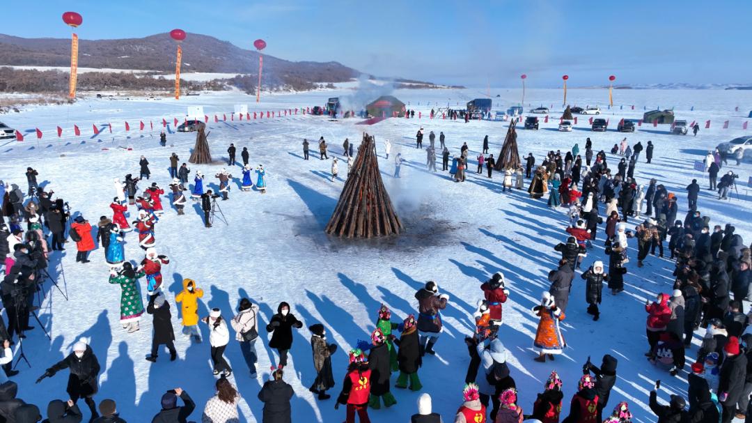 达斡尔打冰火球,呼伦贝尔达斡尔冰钓节