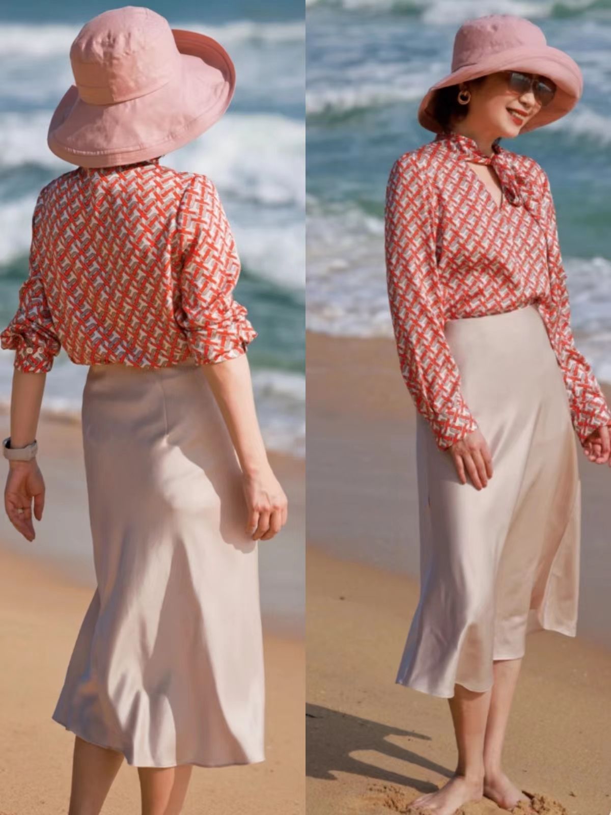 时尚穿搭浅粉长裙优雅美丽,知性优雅女性穿搭长裙