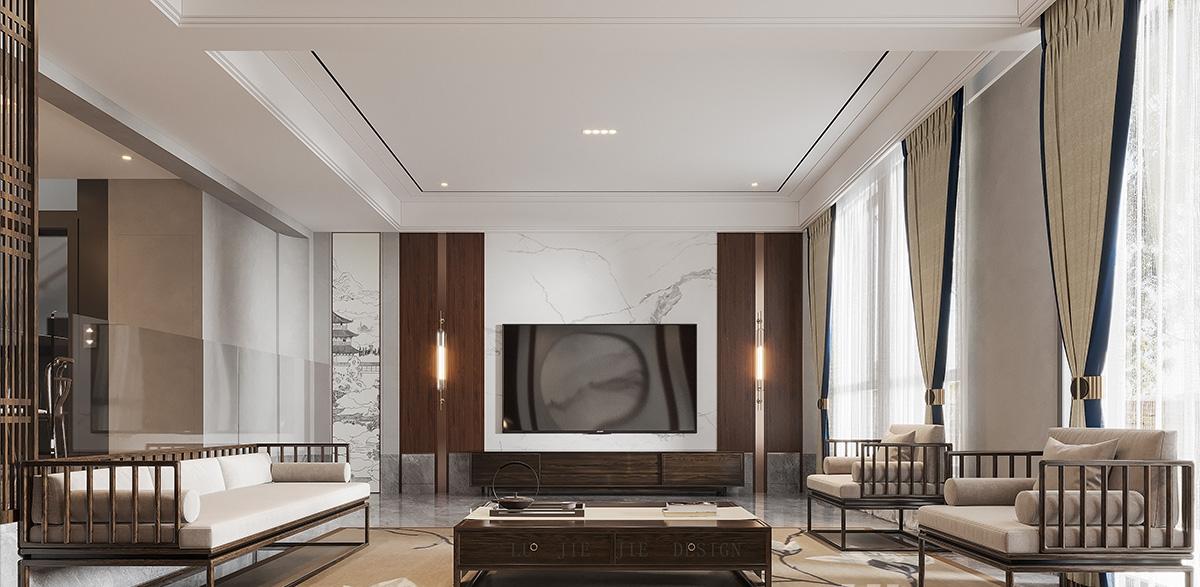 别墅设计中式装修风格效果图,新古典风格别墅装修设计元素详解