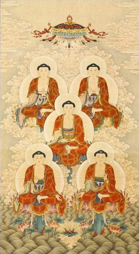 道教佛教题材绘画欣赏,佛教五佛神像绘画