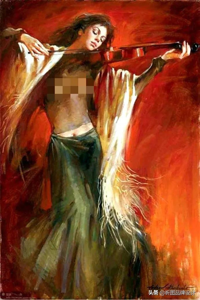 奔放狂野的舞者被安德鲁用画笔表现出来，腰窝突显的美背人体油画