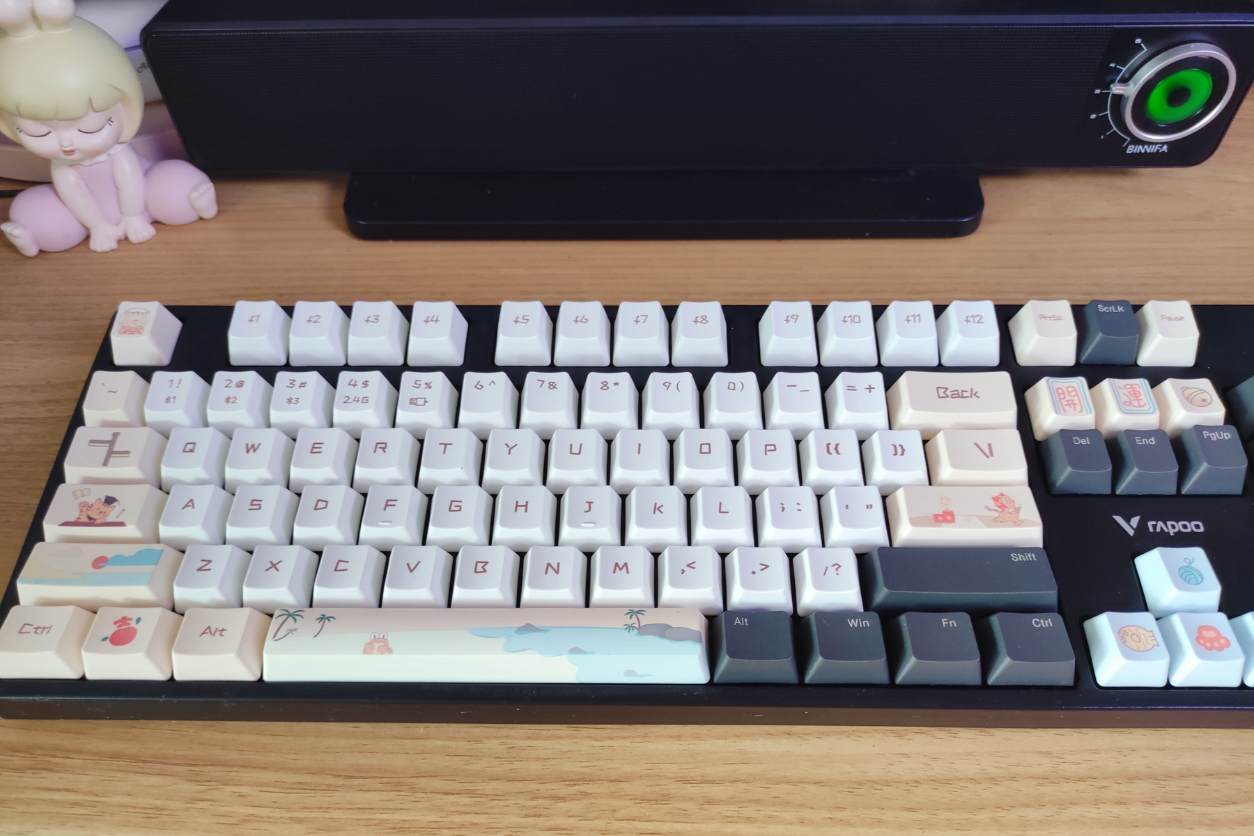 可爱喵喵假期键帽，无限炫彩耳机支架/鼠标垫，雷柏让桌面更完美