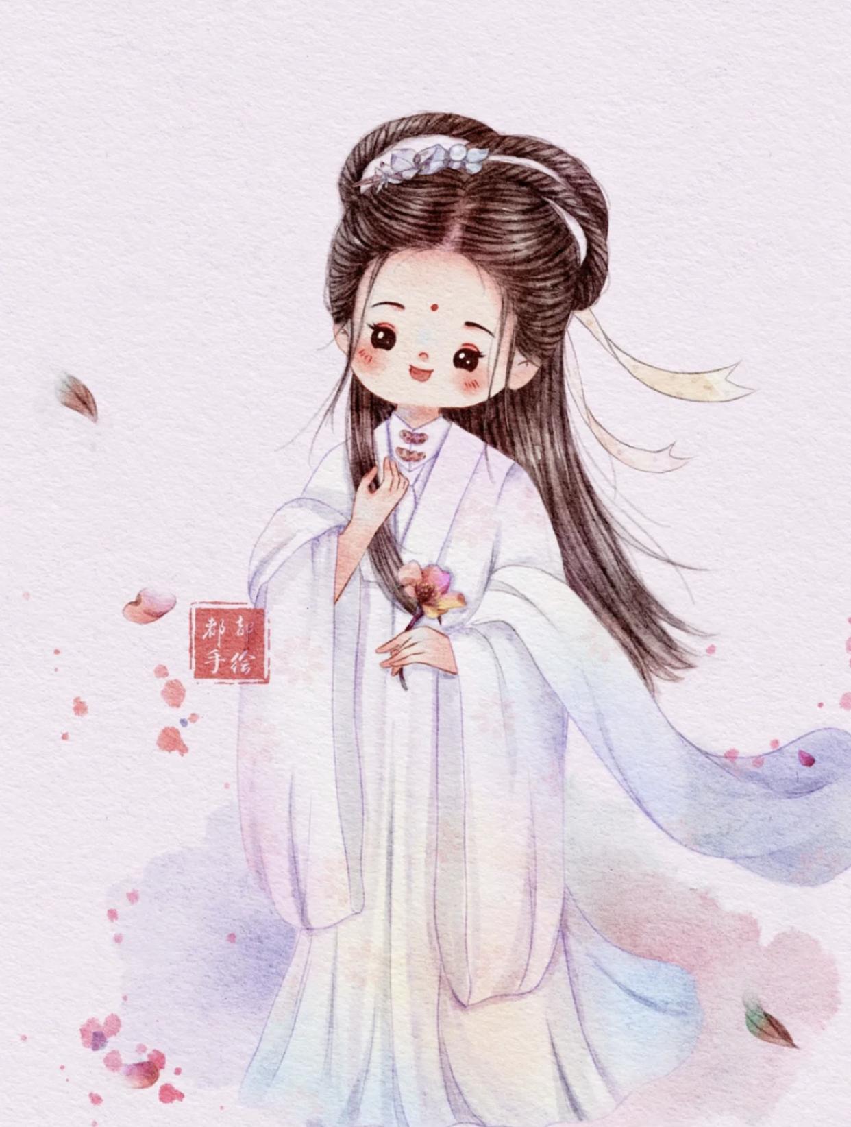 古风俏皮插画,萌萌的古风人物插画