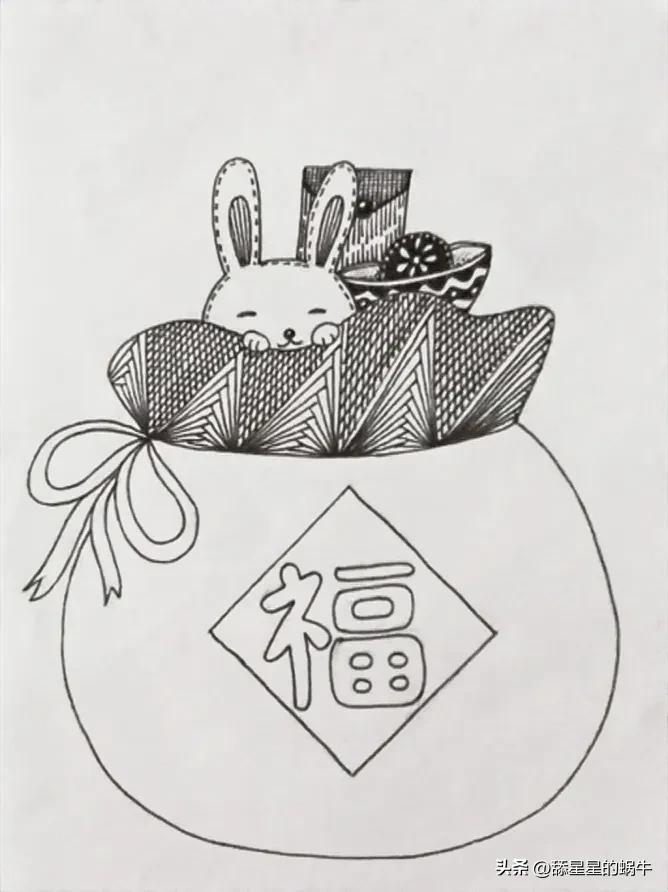 福袋线描稿黑白,福袋如何画彩铅画好看