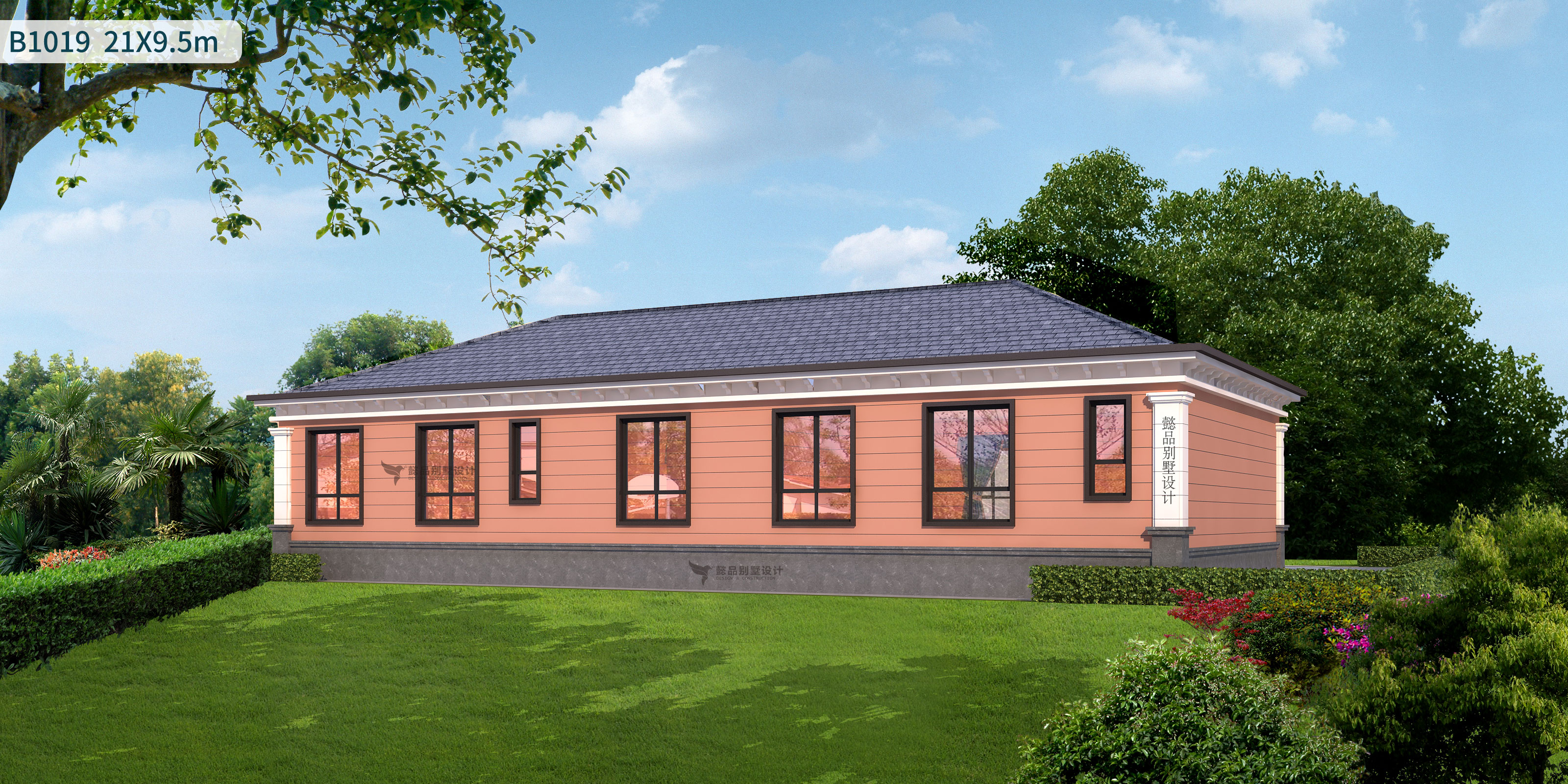 21米5开间一层半新中式别墅,高端大气一层新中式别墅效果图