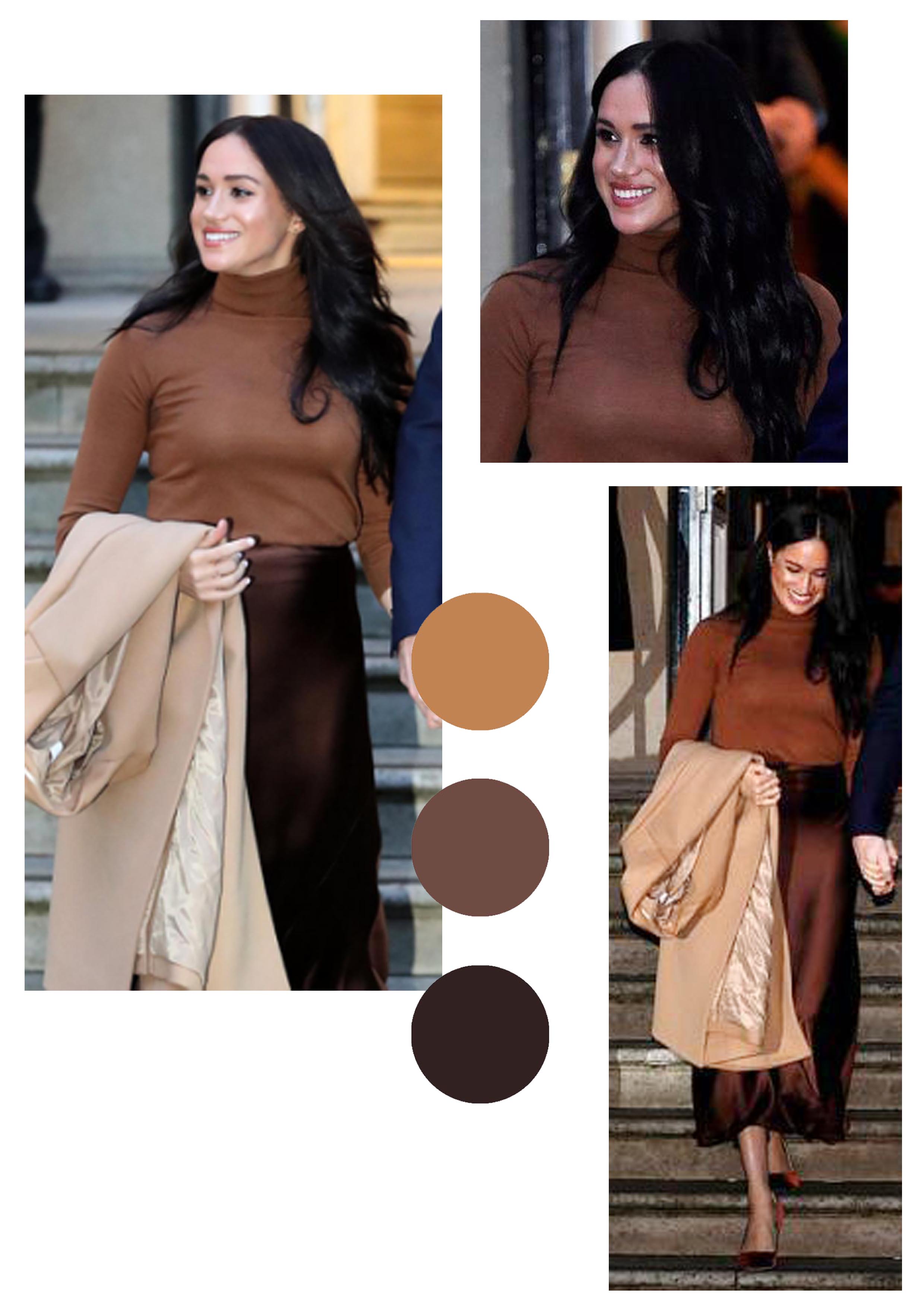 梅根深棕色连衣裙图片,梅根近期穿搭图片图文