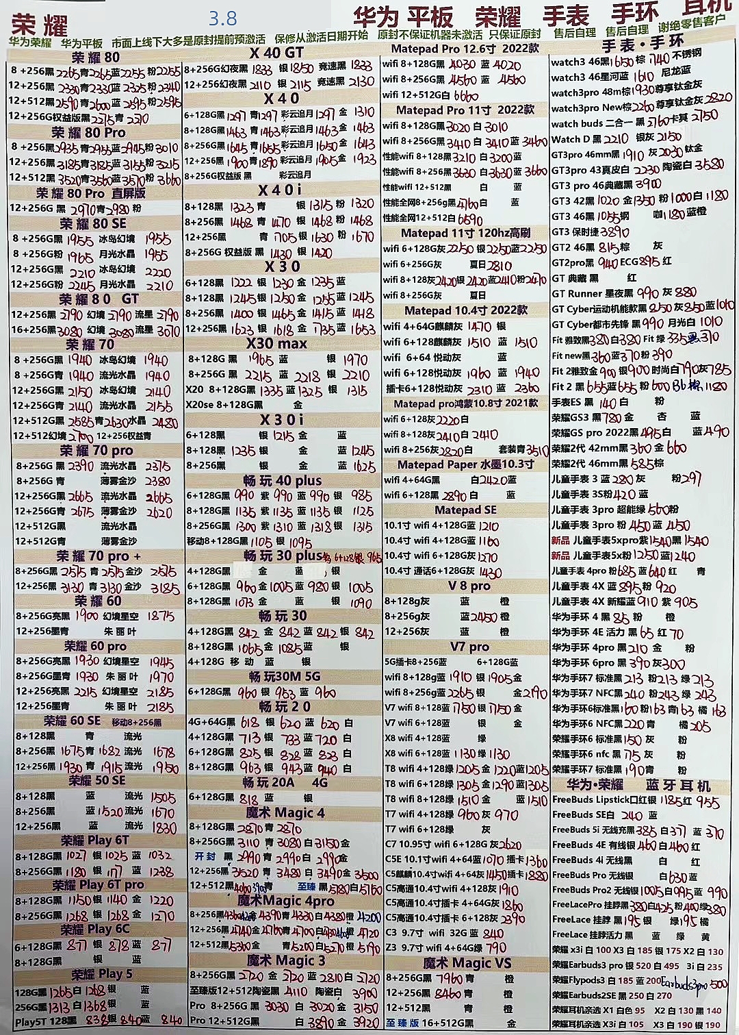2023年2月华强北手机拿货价格表,2023年8月手机批发价格表