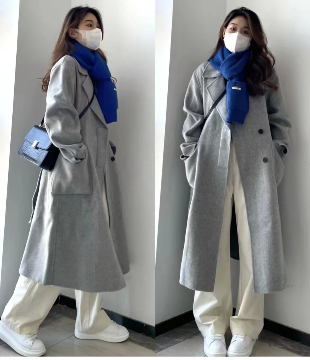 灰色大衣和黑色大衣哪个配jk好看,灰色双面羊绒牛角扣大衣小个子150